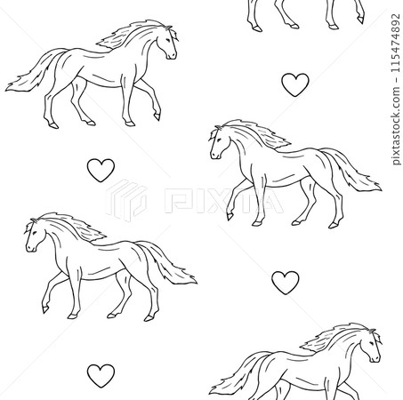 Vector seamless pattern of horse and hearts Vector seamless pattern of horse and hearts 115474892