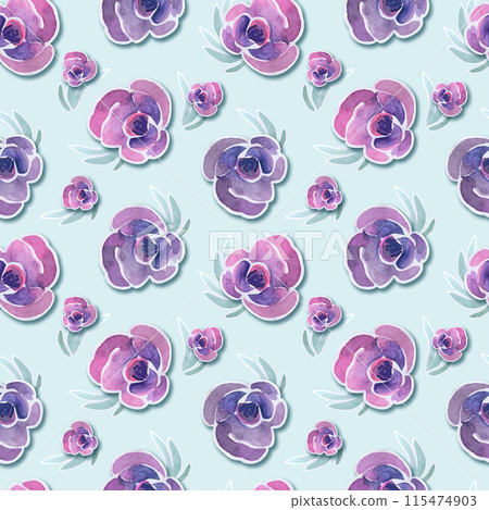 Seamless pattern with watercolor flowers and leaves. 115474903
