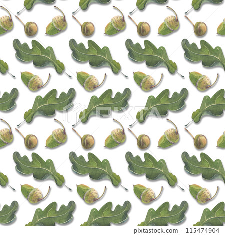 Seamless pattern with watercolor acorns and leaves. Seamless pattern with watercolor acorns and leaves. 115474904
