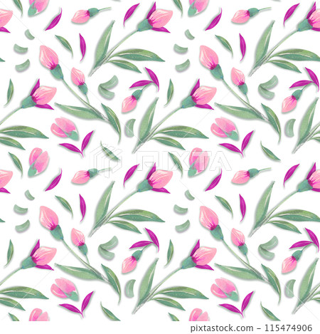 Watercolor seamless floral pattern with flowers, leaves and petals. Watercolor seamless floral pattern with flowers, leaves and petals. 115474906