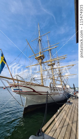 Sailing boat with three ship mast Sailing boat with three ship mast 115474935