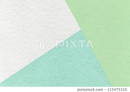 Texture of craft white, green and cyan shade color paper background, macro. Vintage abstract pastel cardboard 115475310