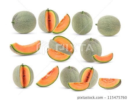Cantaloupe melon isolated on white background Cantaloupe melon isolated on white background 115475760