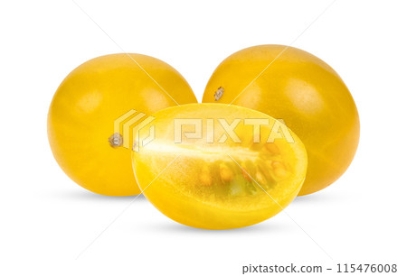 Yellow cherry Tomatoes isolated on white background 115476008