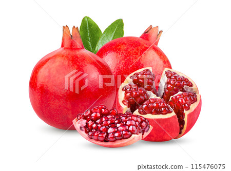 Pomegranate with leaves isolated on white 115476075