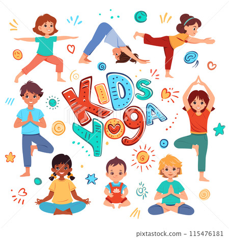 Kids doing yoga poster Kids doing yoga poster 115476181