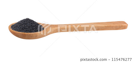 Sesame in wood spoon isolated on white background Sesame in wood spoon isolated on white background 115476277