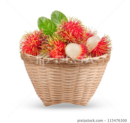 rambutan in basket isolated on white background rambutan in basket isolated on white background 115476300
