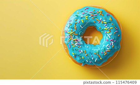 Sweet Time Reminder - Blue Frosted Donut Alarm Clock with Sprinkles on Pastel Yellow Background 115476409