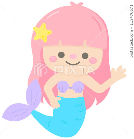 Cute Mermaids and Sea Animal in Children Style Cartoon illustration pink mermaid Cute Mermaids and Sea Animal in Children Style Cartoon illustration pink mermaid 115476671
