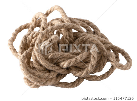 The rope is isolated on a white background. Knots from a tangled rope. 115477126
