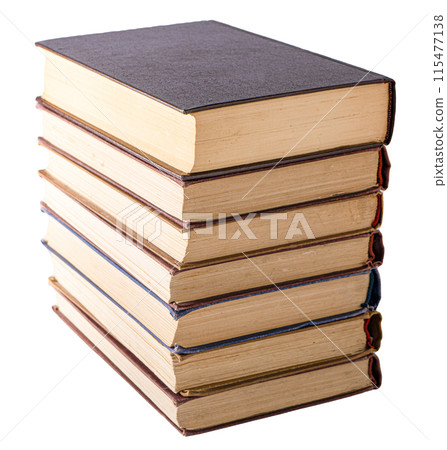 Stack of old books. Library shelf. The book is in a cloth cover. Vintage binding. Stack of old books. Library shelf. The book is in a cloth cover. Vintage binding. 115477138