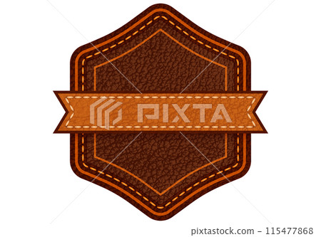 Leather label with grungy texture and seam. Brown lag element or sign, isolated for cloth design Leather label with grungy texture and seam. Brown lag element or sign, isolated for cloth design 115477868