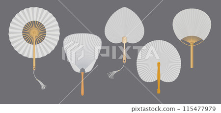 Asian hand fans of white paper realistic vector objects Asian hand fans of white paper realistic vector objects 115477979