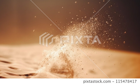 Dust particles sprayed by the wind. Sand on the ground or dust on the floor. Generative AI. Dust particles sprayed by the wind. Sand on the ground or dust on the floor. Generative AI. 115478417