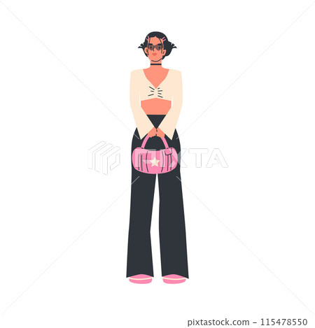 Flat style girl wearing U2K flared pants and crop top. U2K 115478550