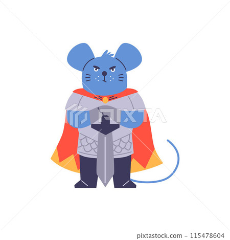 Cartoon Knight Mouse - vector art on isolated background. 115478604