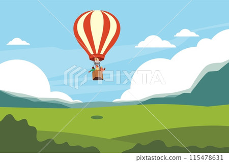 Vector image of people floating in a hot air balloon. 115478631