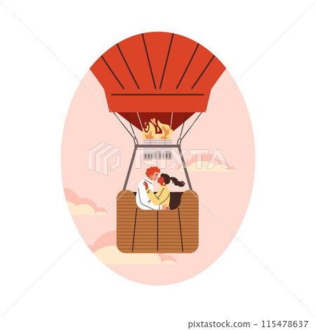 Romantic hot air balloon vector sticker design in flat style. Romantic hot air balloon vector sticker design in flat style. 115478637