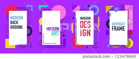 Abstract modern business memphis banners with vector line patterns of minimal graphic elements and geometric shapes. Trendy memphis ornament of circles, squares and triangles, dots, waves and zigzags Abstract modern business memphis banners with vector line patterns of minimal graphic elements and geometric shapes. Trendy memphis ornament of circles, squares and triangles, dots, waves and zigzags 115478648