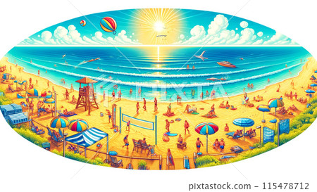 夏季熱鬧的海灘 115478712