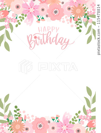 粉紅色花框生日卡複製空間垂直 115478814