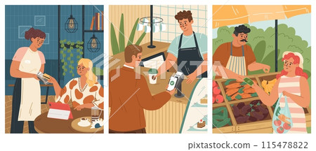 People making payments in different ways vector illustration 115478822