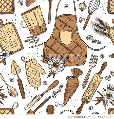Bakery vintage seamless pattern retro cooking food Bakery vintage seamless pattern retro cooking food 115478847