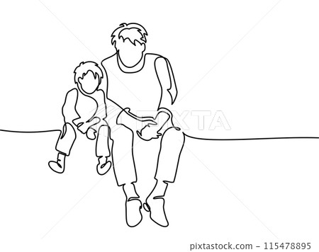 Happy Fathers Day holiday card. Dad talking with son. 115478895