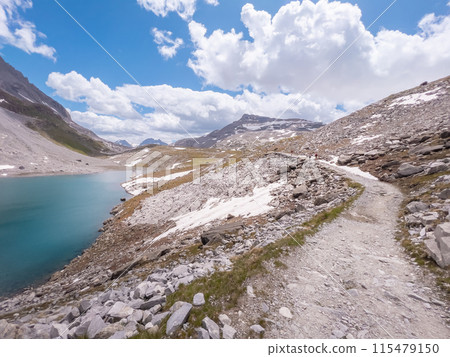 Hiking to Pointe de la Rechasse in National Park of Vanoise, France Alps 115479150