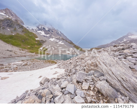 Hiking to Pointe de la Rechasse in National Park of Vanoise, France Alps 115479179