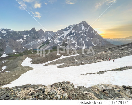 Hiking to Pointe de la Rechasse in National Park of Vanoise, France Alps 115479185