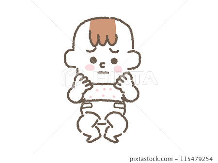 Illustration of a baby with an itchy lump on its stomach Illustration of a baby with an itchy lump on its stomach 115479254