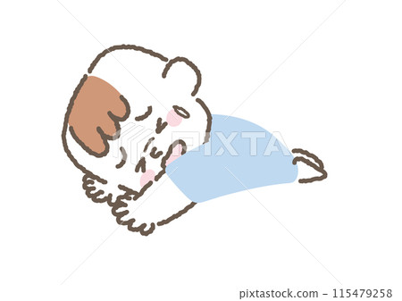 Illustration of a baby lying face down and looking distressed 115479258