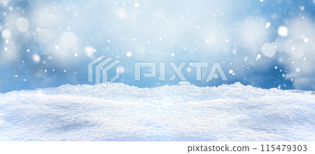 Winter Wonderland Snowfall Background in shades of blue and white, ideal for holidays and Christmas 115479303