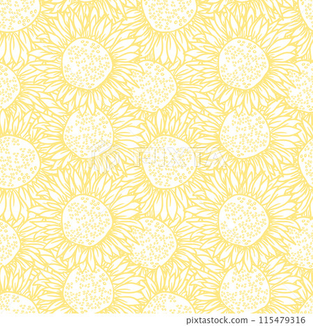 Sunflower head flower seamless pattern for textile or surface. Vector monochrome background Sunflower head flower seamless pattern for textile or surface. Vector monochrome background 115479316