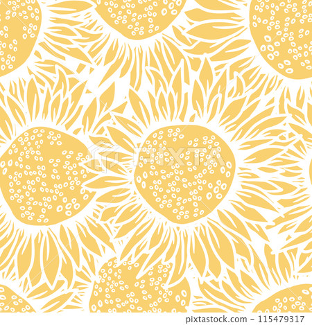 Sunflower head flower seamless pattern for textile or surface. Vector monochrome background 115479317