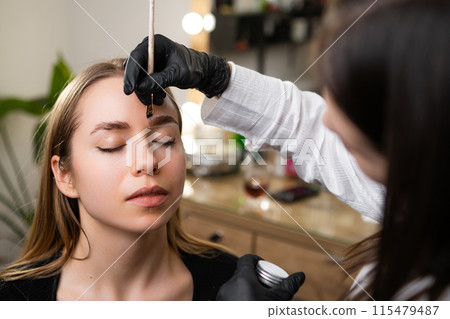 Beauty expert outlining the brows for correction 115479487