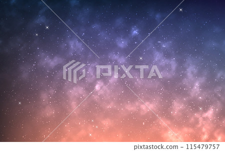 Nebula background. Magic cosmos clouds and stars. Glowing bright galaxy. Color infinite universe. Deep space with stardust. Starry space wallpaper. Vector illustration 115479757