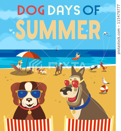Dog Days of Summer rest on sea beach funny poster Dog Days of Summer rest on sea beach funny poster 115479777