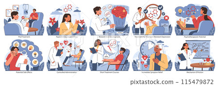 Ketamine Therapy set. Exploring PTSD treatment, rapid antidepressant effects, and potential side effects. Includes research, controlled administration, and psychotherapeutic applications. Ketamine Therapy set. Exploring PTSD treatment, rapid antidepressant effects, and potential side effects. Includes research, controlled administration, and psychotherapeutic applications. 115479872