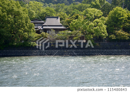 Uji Tourism: Houses along the Uji River, Uji City, Kyoto Prefecture 115480843