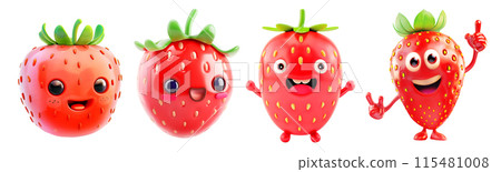 Collection of cartoon strawberry characters isolated on white Collection of cartoon strawberry characters isolated on white 115481008