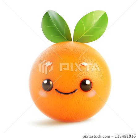 Smiling orange fruit or tangerine character with big eyes and green leaf Smiling orange fruit or tangerine character with big eyes and green leaf 115481010
