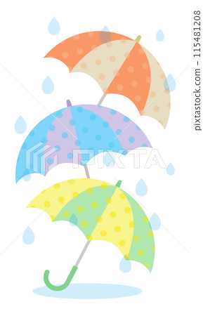 雨中淋濕的彩色點傘的向量風景圖像 115481208