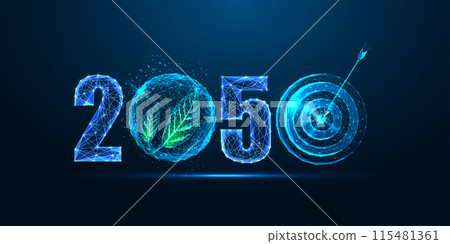 Net zero emissions 2050 goal for sustainable future futuristic concept on dark blue background 115481361