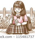 Smiling girl eating sweets 115481737