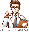 A man in a white coat wearing glasses 115481741