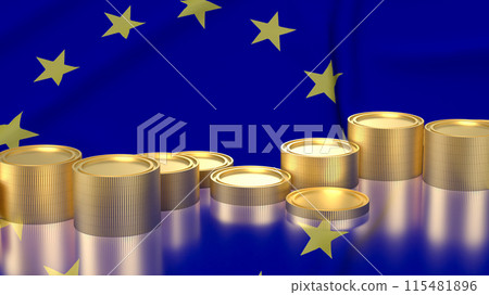 The coins on euro flag background for Business concept 3d rendering The coins on euro flag background for Business concept 3d rendering 115481896