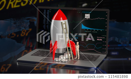 The rocket and coins on notebook for Business concept 3d rendering. 115481898